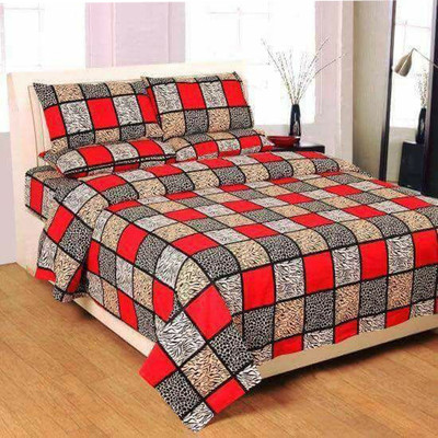 TrueValue Creations 350 TC Polycotton Double 3D Printed Flat Bedsheet(Pack of 3, Multicolor)