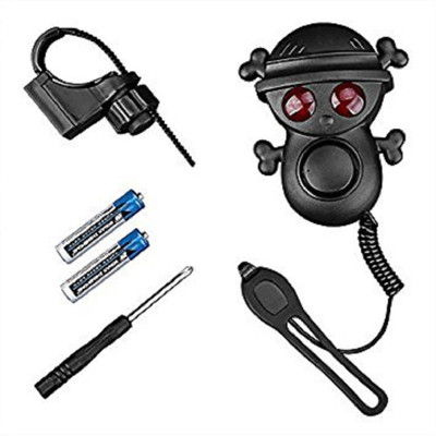 

RIDER'S CHOICE SKULL ELECTRIC BICYCLE HORN Bell WITH D-SHAPED CARABINER 4 MODE SUPER STRONG SIREN WITH 2 WARNING LIGHT(including batteries) Bell(Black)
