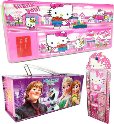 

TECHNOCHITRA Hey Kitty Theme Birthday Gift Set Combo with Jumbo Pencil Box,Fairy Jewelry Box and Complete Stationery Set(Set of 3)