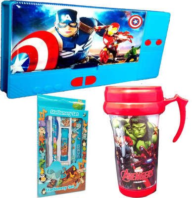 

TECHNOCHITRA Super Heros Theme Birthday Gift Set Combo with Jumbo Pencil Box,Super Heros Print Sipper and Complete Stationery Set(Set of 3)
