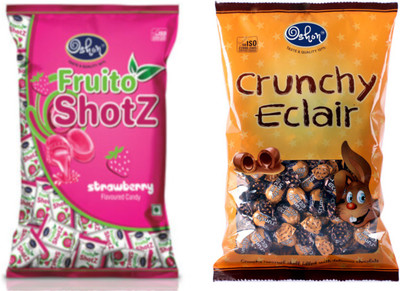 

Oshon FruitofizShotz Strawberry & Crunchy Eclair Pouch Combo (Pack of 2) Creamy Candy Candy(Pack of 2)