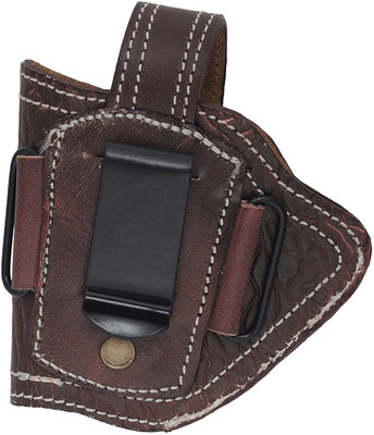 

Purwanchal Leather Carved Half Revolver/Pistol Holster (Dark Brown) Locking Carabiner(Brown)