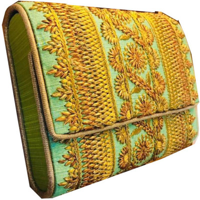 

Craftbazaar Party Green, Gold Clutch, Gold;green