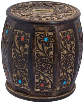 

CraftOnline barrel shaped tredy wooden money bank Coin Bank(Brown)