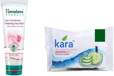 

Himalaya clear complexion whitening face wash, kara cleansing and hydrating refreshing wipes(Set of 2)