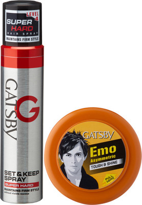 

Gatsby Set and Keep Super Hard Hair Spray 250ml & Hair Styling Wax Tough and Shine 75g(Set of 2)