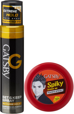 

Gatsby Set and Keep Extreme Hold Hair Spray 250ml & Hair Styling Wax Power & Spikes 75g(Set of 2)