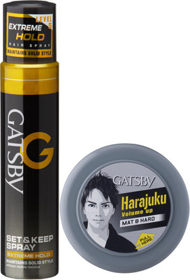 

Gatsby Set and Keep Extreme Hold Hair Spray 250ml & Hair Styling Wax Mat and Hard 75g(Set of 2)