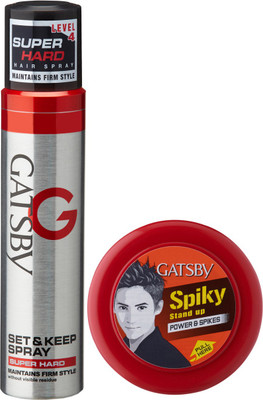 

Gatsby Set and Keep Super Hard Hair Spray 250ml & Hair Styling Wax Power and Spikes 75g(Set of 2)