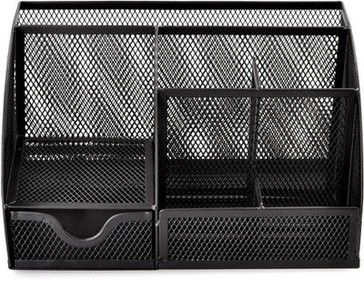 

DIVINEZON 6 Compartments Steel Desk Organizer(Black)