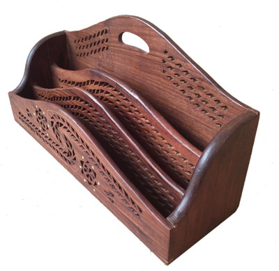 

WoodCart 3 Compartments Wooden H@ndmade Letter Holder for Paper, Stationary & Other Office Using Items Holder Jali Design SPL Letter, Magazine & Multi Holder(Brown)