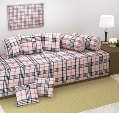 manvicreations Cotton Checkered Diwan Set(Multicolor)