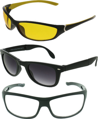 

Vast COMBO OF 2 ALL DAY AND NIGHT VISION UV PROTECTED FOLDABLE,DRIVING , Cycling Goggles(Yellow, Grey, White), Black;black grey;black yellow