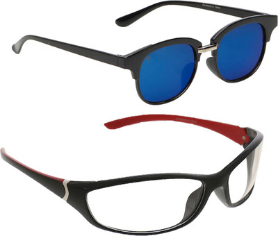 

Vast Combo Of 2 All Day And Night Vision Biking , Driving ,Clubmaster And Sports Goggles(Blue, Yellow), Black yellow;blue mirror