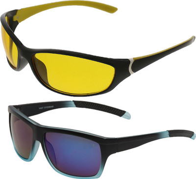 

Vast Combo Of 2 All Day And Night Vision Biking , Driving And Wayfrer Sports Goggles(Yellow, Blue), Black yellow;blue mirror