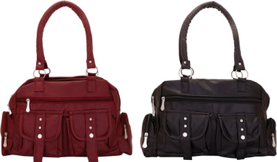 

Lady bar Shoulder Bag(Maroon, Black), Black;maroon