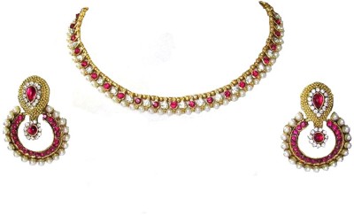 SHREE MAULI CREATION Alloy Gold-plated Pink Jewellery Set(Pack of 1)