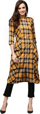 Aks Women Checkered A-line Kurta(Brown)