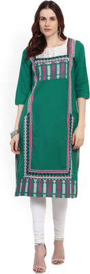 W Women Self Design Straight Kurta(Green)