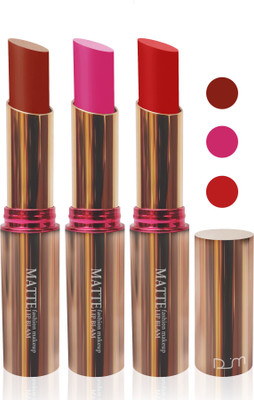 

femina09 cosmetics makeup velvet matte Enriched with Vitamin E lipstick multicolor fashion collection combo set of 3 (brown,pink,red, 15 g)