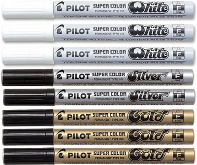 

Pilot Fine Permanent Marker (Silver/White/Gold - Pack Of 8)(Set of 8, Multicolor)