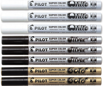 

Pilot Fine Permanent Marker (Silver/Gold/White - Pack Of 8)(Set of 8, Multicolor)