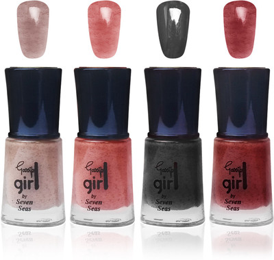 

Seven seas cosmetics makeup gossip girl glitter nail polish fashion multicolor 8985 set of 4 cremy brown,peach,black,maroon