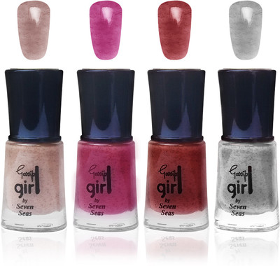 

Seven seas cosmetics makeup gossip girl glitter nail polish fashion multicolor 4378set of 4 cremy brown,pink,maroon,silver