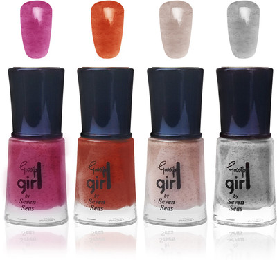 

Seven seas cosmetics makeup gossip girl glitter nail polish fashion multicolor 2323 set of 4 pink,orange,cremy brown,silver