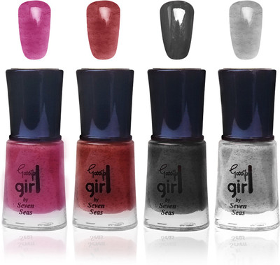 

Seven seas cosmetics makeup gossip girl glitter nail polish fashion multicolor 3432 set of 4 pink,maroon,black,silver