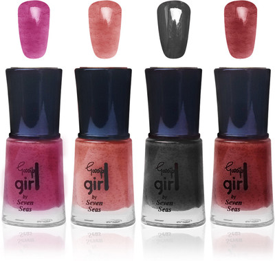

Seven seas cosmetics makeup gossip girl glitter nail polish fashion multicolor 5477 set of 4 pink,peach,black,maroon