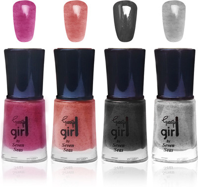 

Seven seas cosmetics makeup gossip girl glitter nail polish fashion multicolor 24587 set of 4 pink,peach,black,sliver