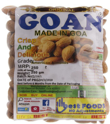 

Original Goan Fresh Premium Quality Regular Size California Almonds(250 g, Pouch)