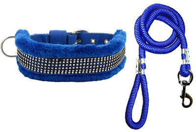 

Skora Skora High Quality & Stylish Nylon Fur Dog Collar -1.25 Inch -Large Size (Blue). Neck Size ( 20-24.50 inch) with high density very strong spiral rope Embellished Dog Collar Charm(Blue, Paw)