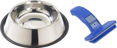 

Foodie Puppies Multi Utility Combo Kit for Dogs/Pets (900ml Stainless Steel Feeding Plain Bowl + Dog Slicker Brush) Slicker Brushes for Dog