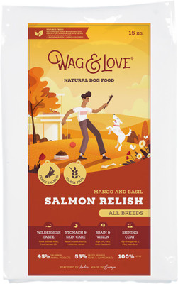 

Wag & Love Fresh Salmon Based Natural Dry Dog Food for All Breeds Chicken, Fruit, Meat 15 kg Dry Dog Food