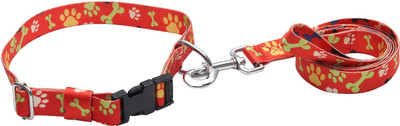 

Pet Needs High Quality Bone And Paw Printed Leash And Collar Set For Dog -1 Inch 137 cm Dog Strap Leash(Red)