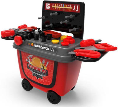 

TALKING GANESHA 2 in 1 Push Cart Tools Workbench Toy Playset with Easy Storage Roller Case - 28 Piece