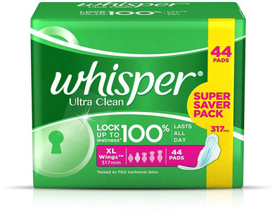 

Whisper Ultra Clean Sanitary Pads - 44 Count XL Wings Super Saver Pack Sanitary Pad(Pack of 44)