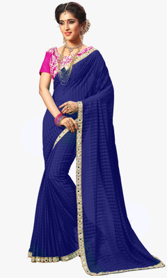 Nivah Fashion Embroidered Bollywood Satin Blend Saree(Blue)