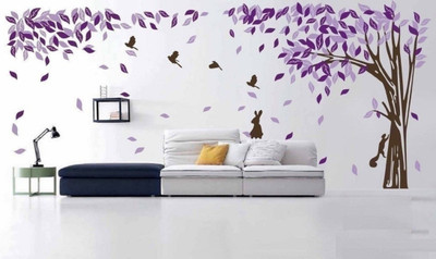 Asmi Collections 360 cm Asmi Collections Wall Stickers Beautiful Large Purple Tree Birds Squirrel Rabbit Removable Sticker(Pack of 1)