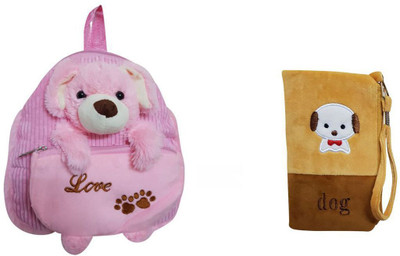 

Global Choice Set Of Dog Soft Toy School Bag & Dog Pouch - 12 inch(Pink, Brown), Brown;pink