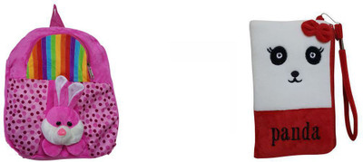 Global Choice Set of Bunny Polka Soft Toy Bag & Cute Panda Pouch - 14 inch(Pink, White)