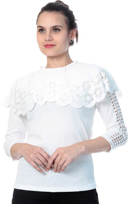 BuyNewTrend Casual 3/4 Sleeve Solid Women White Top