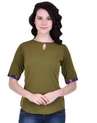 SAMAYARA Casual Half Sleeve Solid Women Green Top