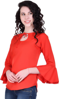 SAMAYARA Casual 3/4 Sleeve Solid Women Red Top