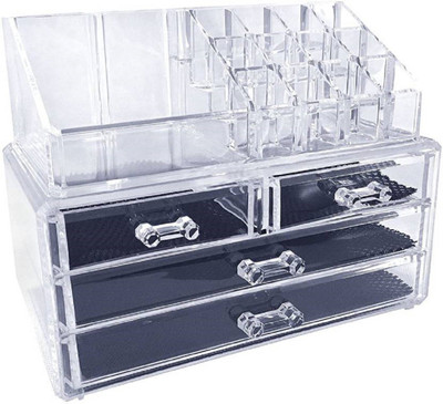 

WDS Acrylic Jewelry Cosmetic and Makeup Organizer, 2 Piece Set Transparent Vanity Box (White) Makeup Vanity Box(Transparent)