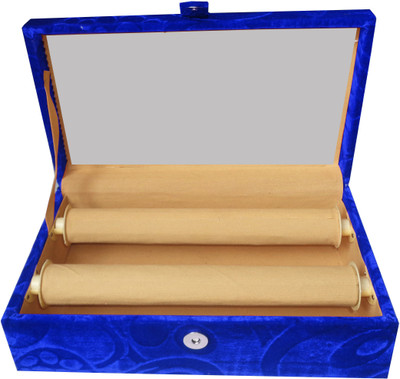 Afrose 2 Roll Rod Wodden Velvet Bangles Box With Clear Plastic Box Vanity Box(Blue)