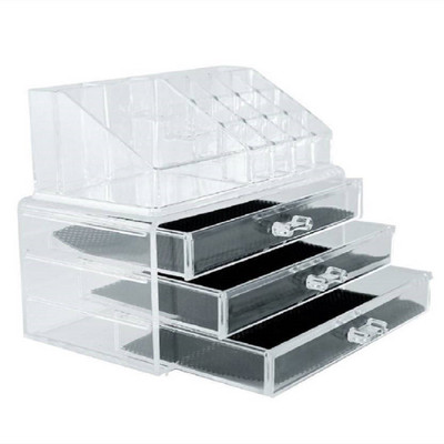 

WDS Cosmetic Jewellery makeup Storage Box kit with 4 Drawers Clear Acrylic Stand and organizer Makeup, Jewellery Vanity Box (Clear) Makeup Vanity Box(Transparent)