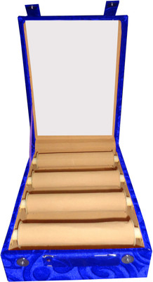

Afrose 4 Roll Rod Wodden Velvet Bangles Box With Clear Plastic Box Vanity Box(Blue)